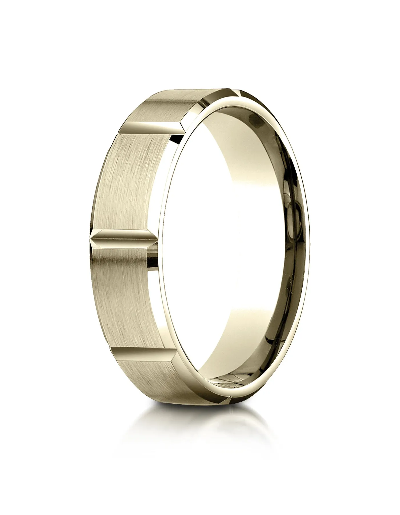 Benchmark 14K Yellow Gold 6mm Comfort-Fit Satin-Finished Grooves Carved Design Wedding Band Ring