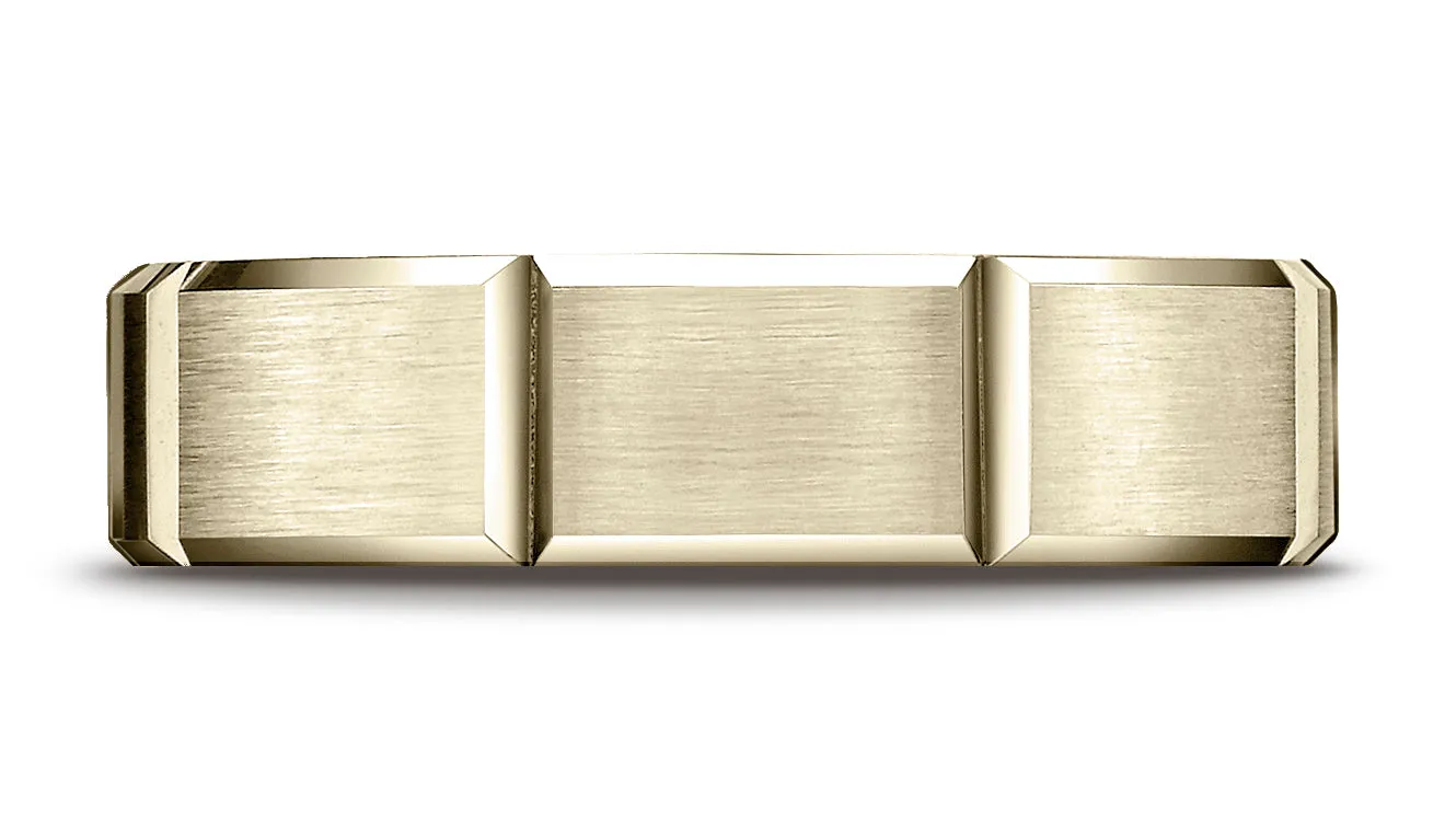Benchmark 14K Yellow Gold 6mm Comfort-Fit Satin-Finished Grooves Carved Design Wedding Band Ring