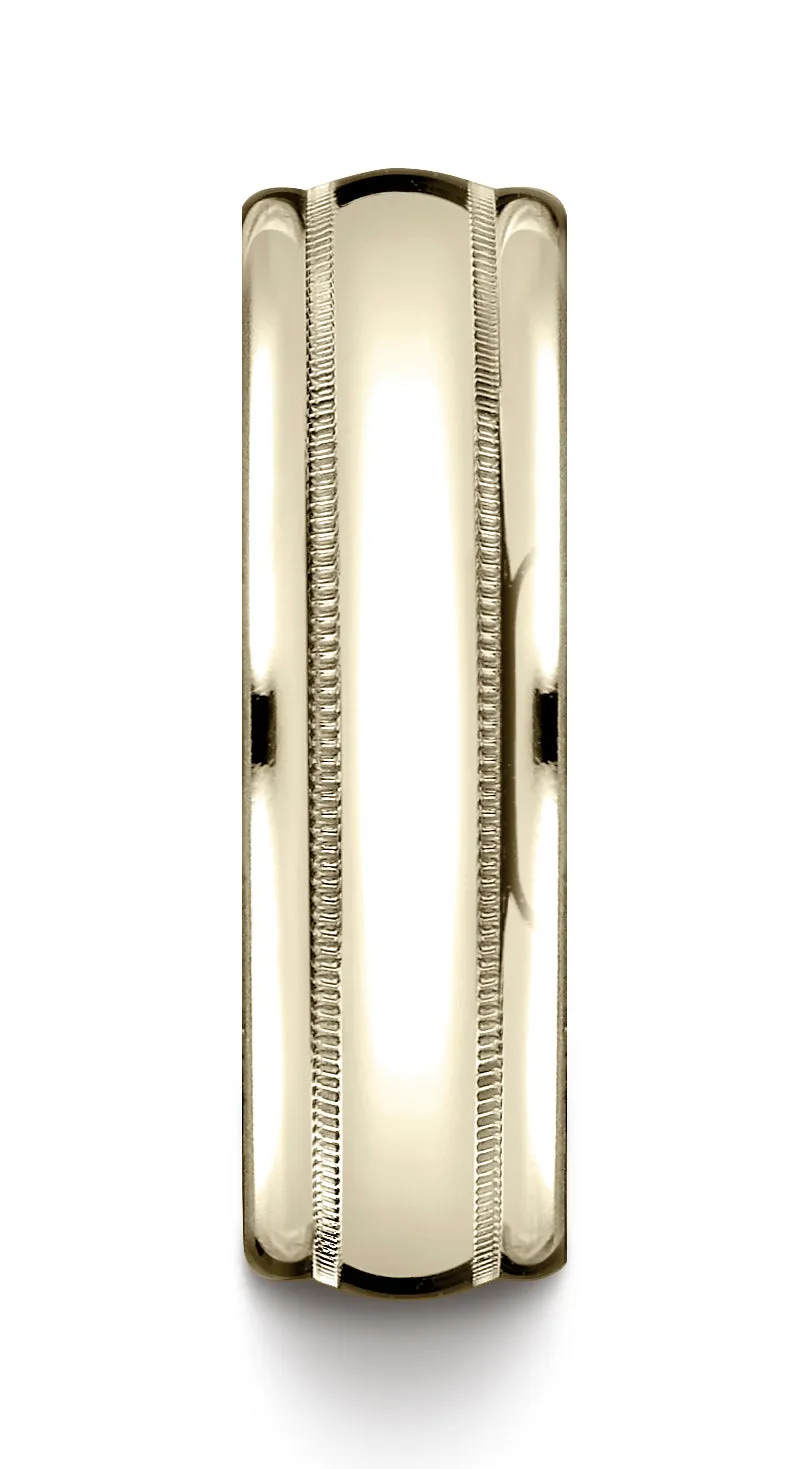 Benchmark 14K Yellow Gold 7.5mm Comfort-Fit Milgrain High Polish Carved Design Wedding Band Ring