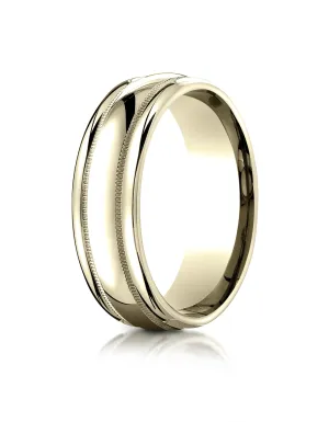 Benchmark 14K Yellow Gold 7.5mm Comfort-Fit Milgrain High Polish Carved Design Wedding Band Ring