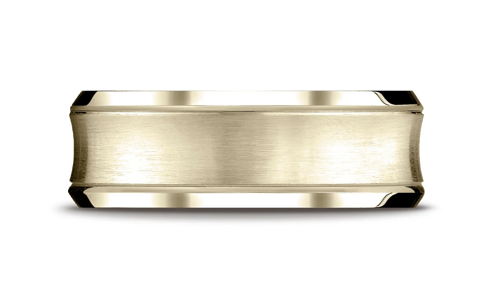 Benchmark 14K Yellow Gold 7.5mm Comfort-Fit Satin-Finished Concave Beveled Edge Design Wedding Band Ring