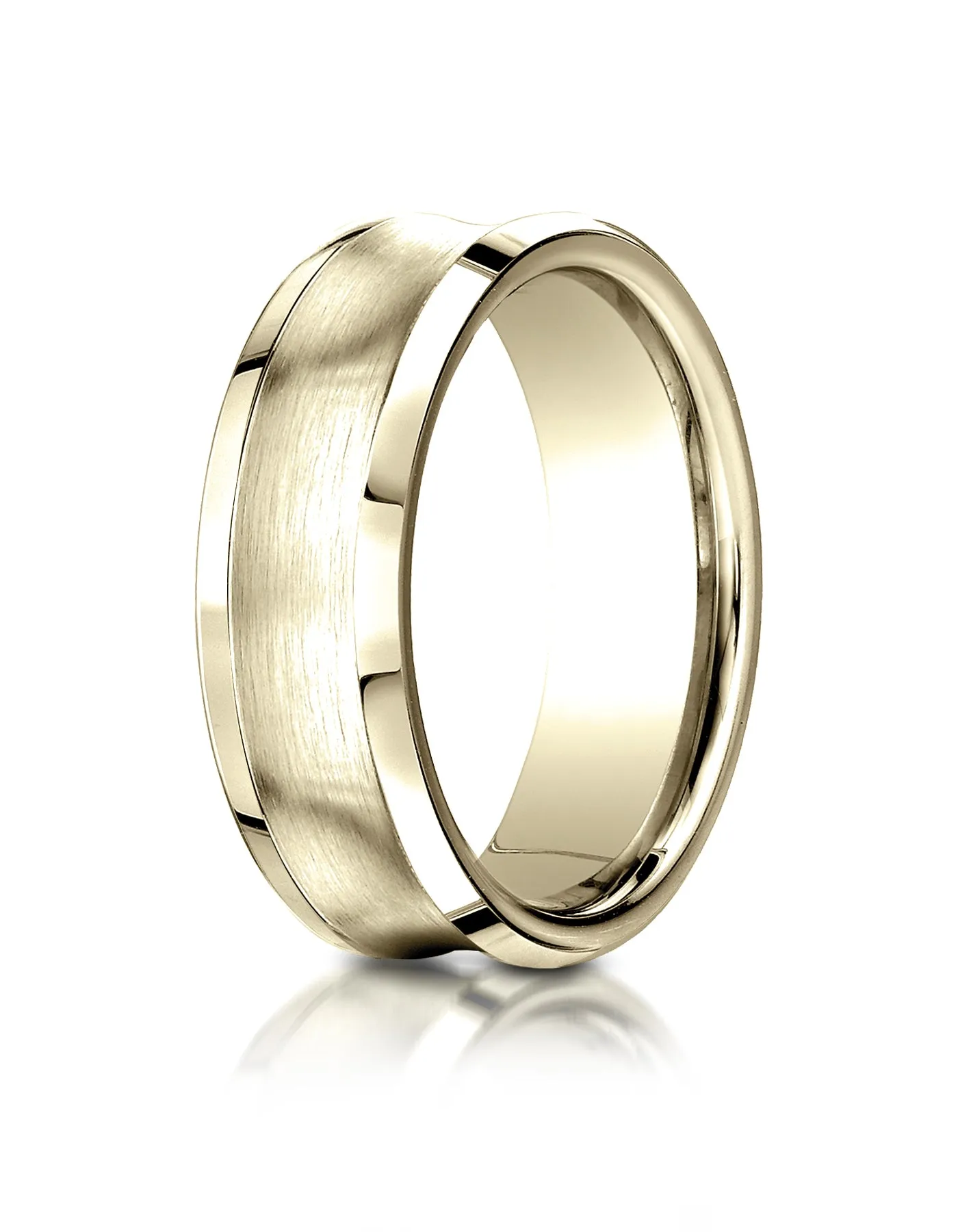 Benchmark 14K Yellow Gold 7.5mm Comfort-Fit Satin-Finished Concave Beveled Edge Design Wedding Band Ring
