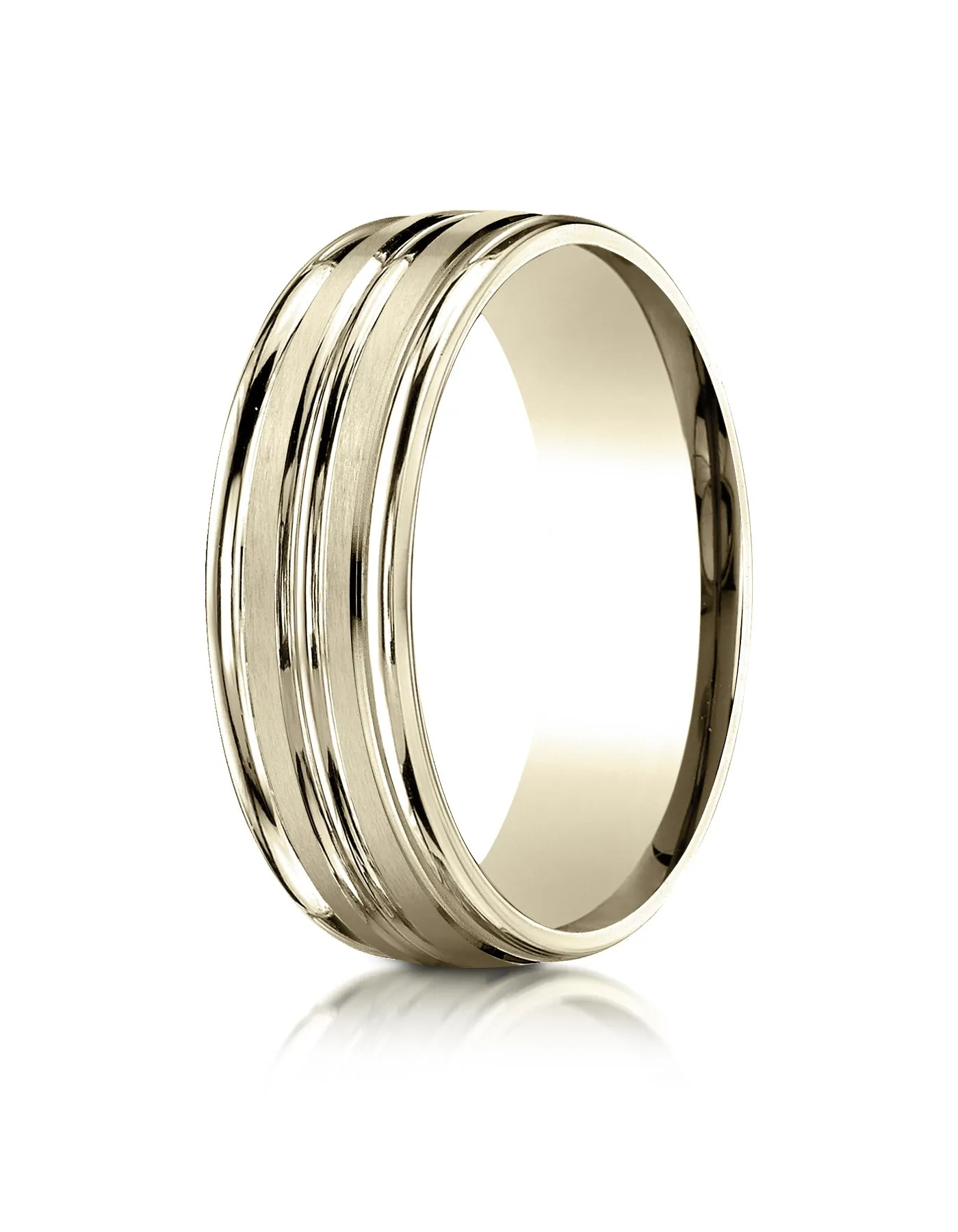 Benchmark 14k Yellow Gold 7mm Comfort-Fit Satin-Finish and Round Edge Carved Design Band, (Sizes 4-15)