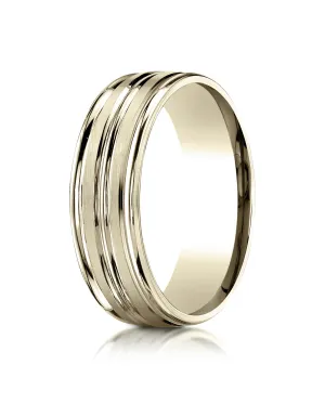 Benchmark 14k Yellow Gold 7mm Comfort-Fit Satin-Finish and Round Edge Carved Design Band, (Sizes 4-15)