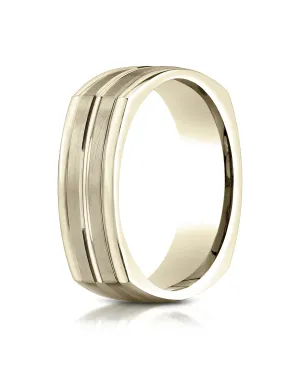 Benchmark 14K Yellow Gold 7mm Comfort-Fit Satin-Finished Center Cut Four-Sided Carved Design Wedding Band