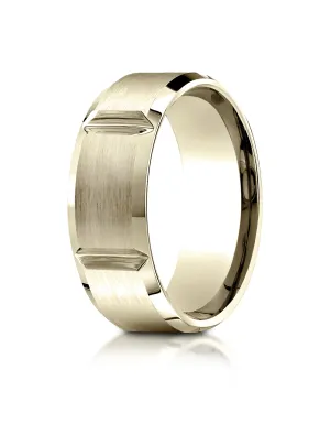 Benchmark 14K Yellow Gold 8mm Comfort-Fit Satin-Finished Grooves Carved Design Wedding Band Ring