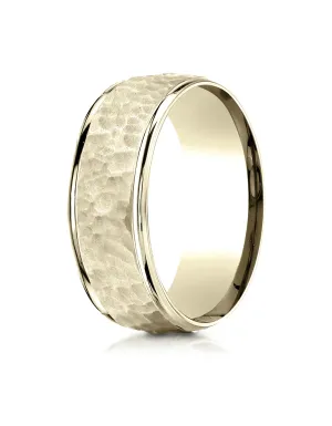 Benchmark 14K Yellow Gold Comfort-Fit 8mm High Polish Edge Hammered Center Design Wedding Band Ring,.