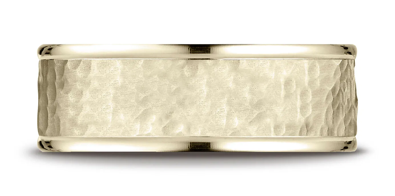 Benchmark 14K Yellow Gold Comfort-Fit 8mm High Polish Edge Hammered Center Design Wedding Band Ring,.