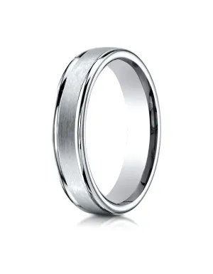 Benchmark 18K White Gold 4mm Comfort-Fit Satin-Finished High Polished Round Edge Carved Design Band Ring