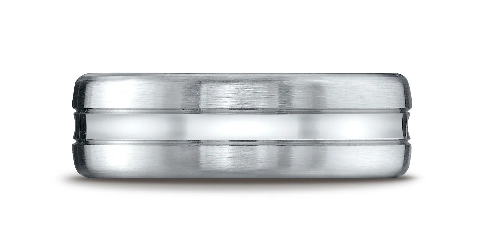 Benchmark 18K White Gold 7.5mm Comfort-Fit Satin-Finished High Polished Center Cut Carved Design Ring