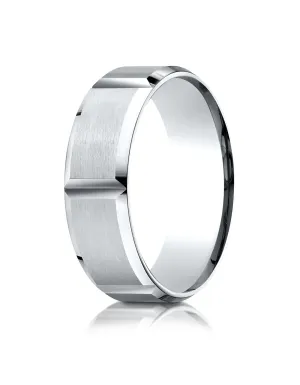 Benchmark 18k White Gold 7mm Comfort-Fit Satin-Finished Grooves Carved Design Band, (Sizes 4-15)