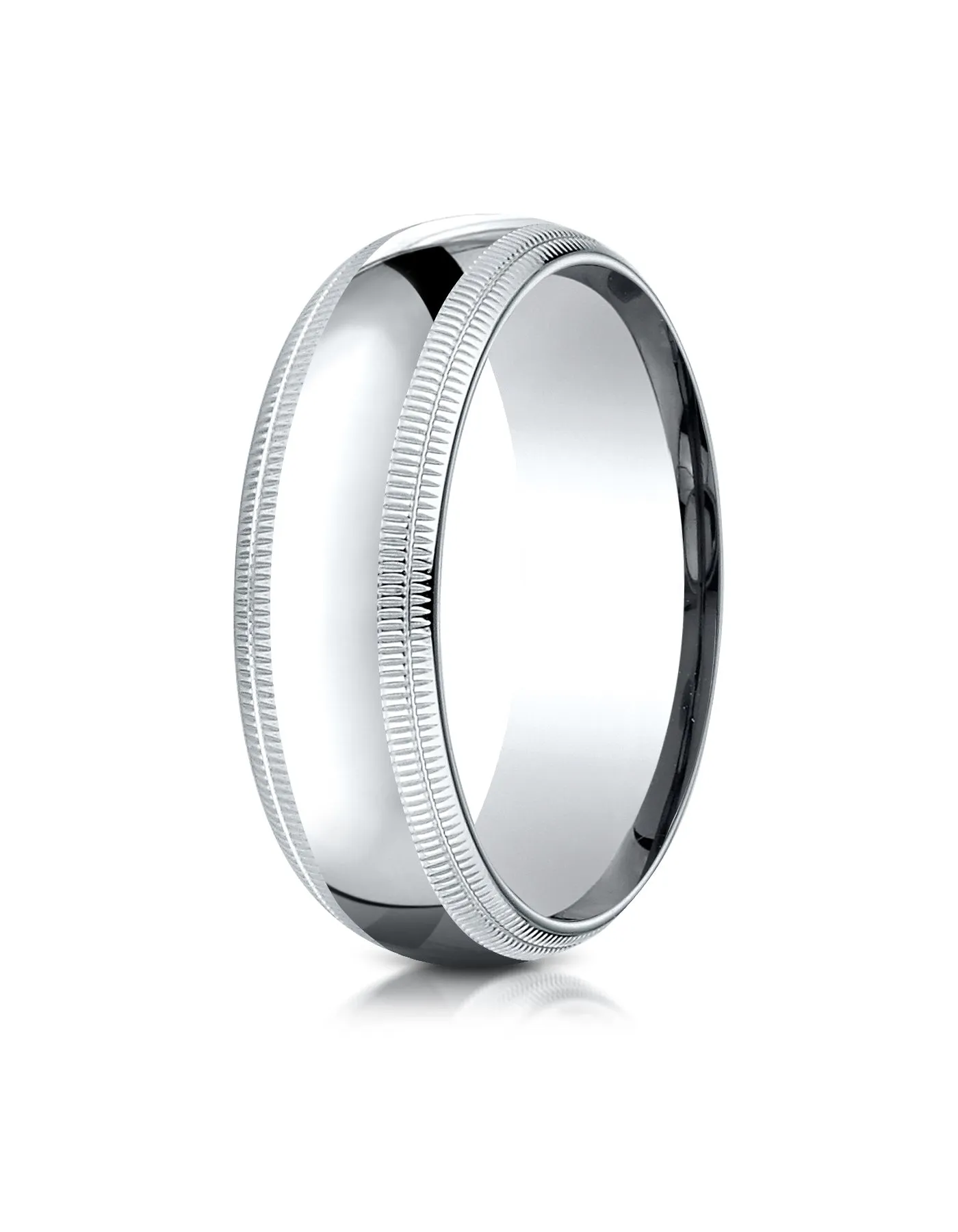 Benchmark 18K White Gold 7mm Slightly Domed Standard Comfort-Fit Wedding Band Ring with Double Milgrain