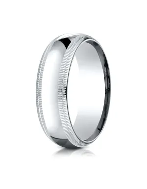 Benchmark 18K White Gold 7mm Slightly Domed Standard Comfort-Fit Wedding Band Ring with Double Milgrain