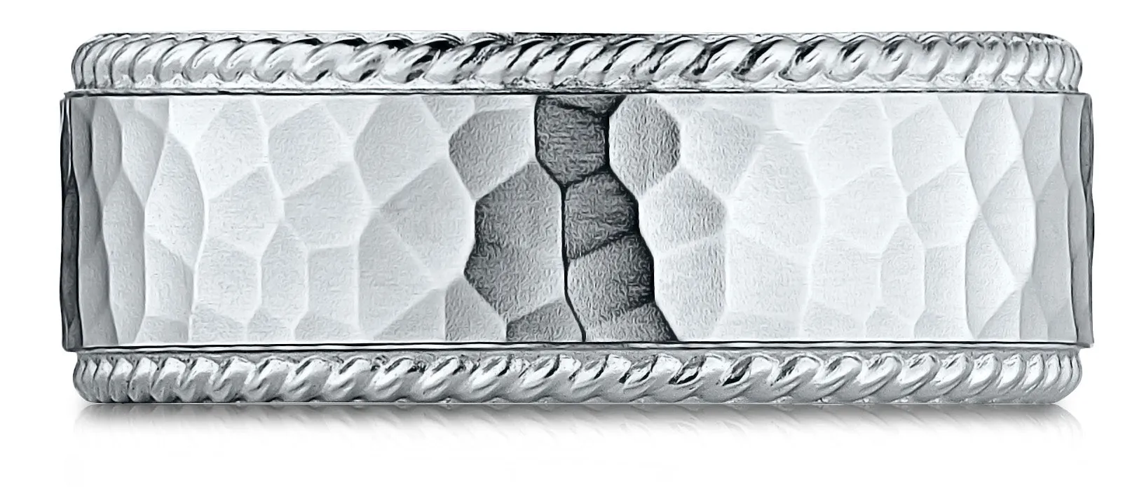 Benchmark 18k White Gold 8mm Comfort-Fit Rope Edge Hammered Finish Design Band, (Sizes 4-15)