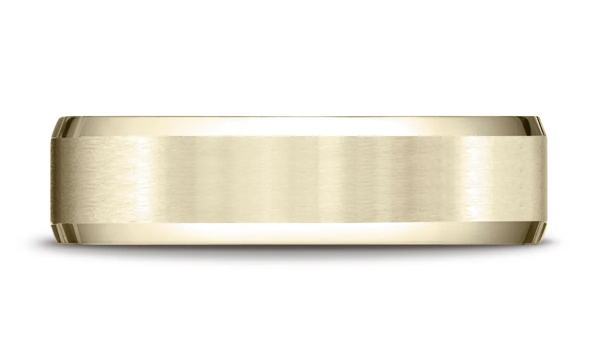 Benchmark 18K Yellow Gold 6mm Comfort-Fit Satin-Finish w/  High Polished Beveled Edge Carved Design Ring