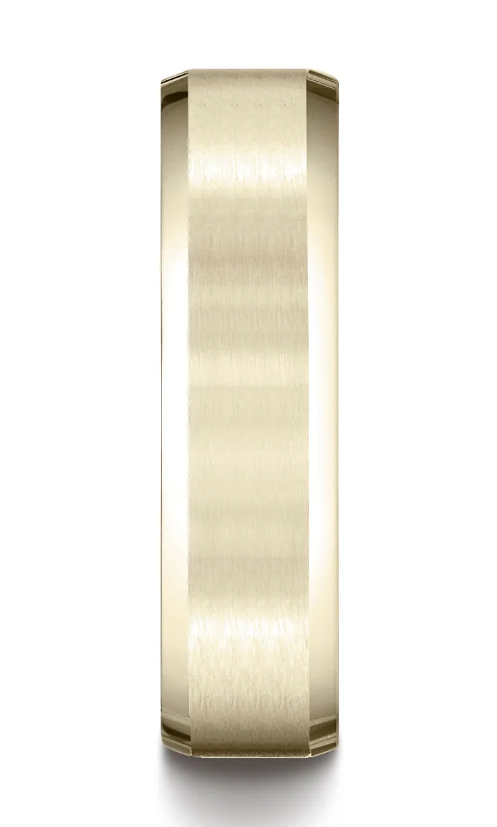 Benchmark 18K Yellow Gold 6mm Comfort-Fit Satin-Finish w/  High Polished Beveled Edge Carved Design Ring