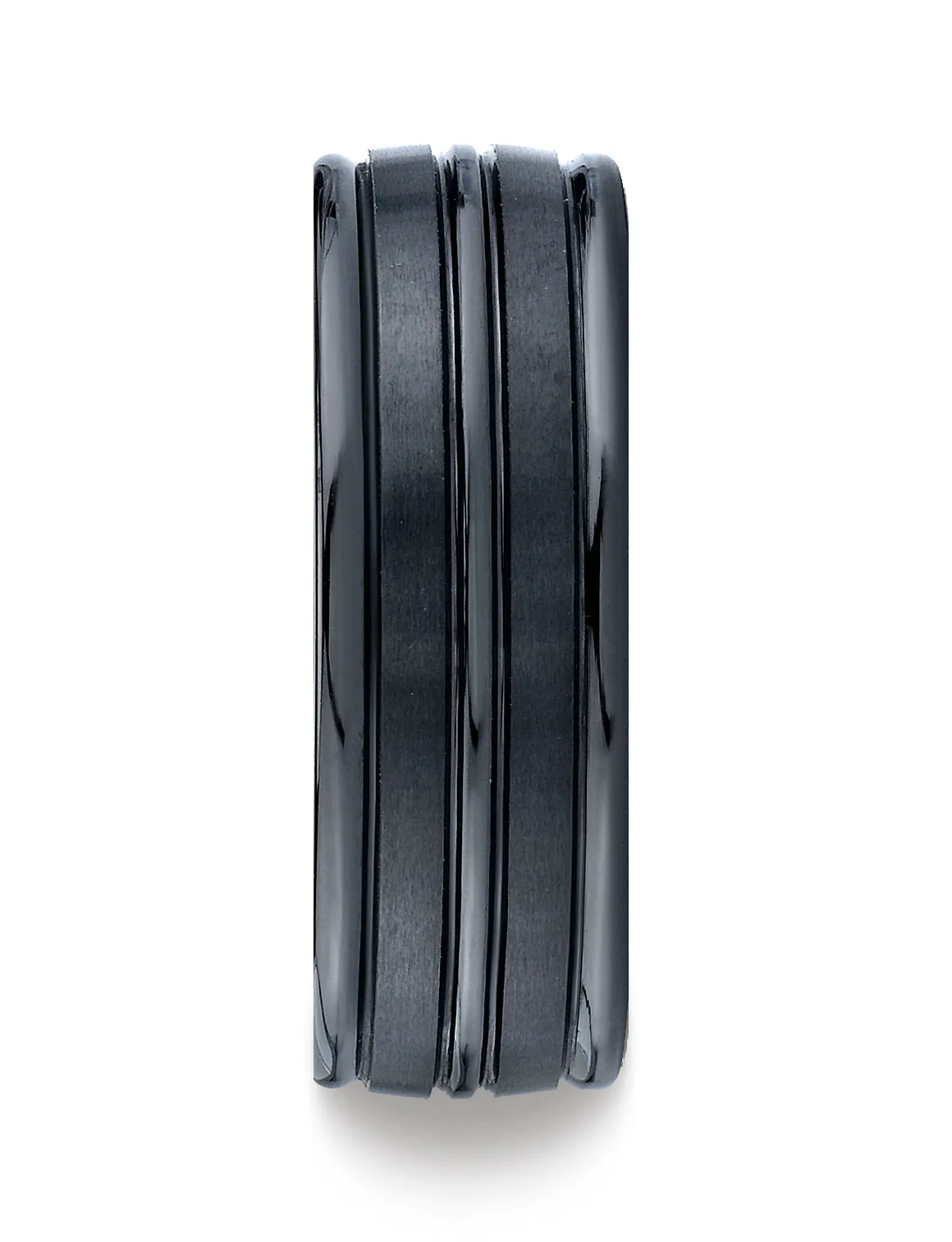 Benchmark Ceramic 8mm Comfort-Fit Satin-Finished High Polished Center & Round Edge Design Wedding Band