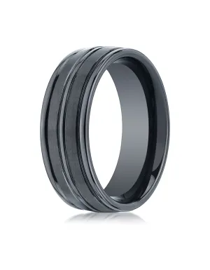 Benchmark Ceramic 8mm Comfort-Fit Satin-Finished High Polished Center & Round Edge Design Wedding Band