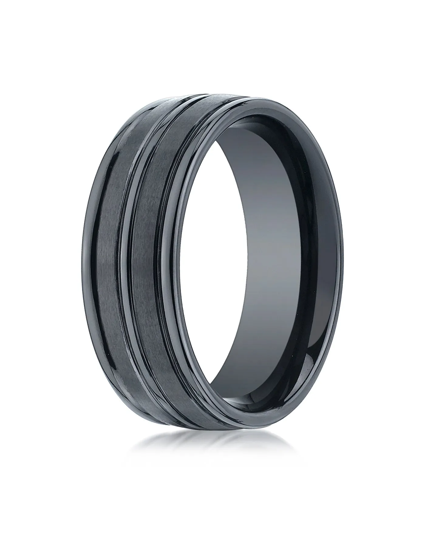 Benchmark Ceramic 8mm Comfort-Fit Satin-Finished High Polished Center & Round Edge Design Wedding Band