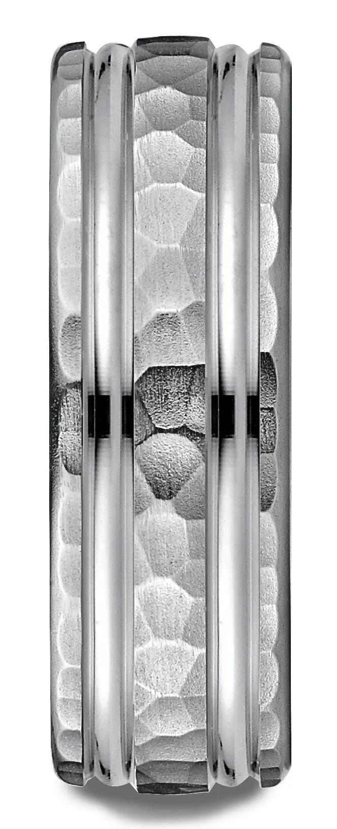 Benchmark Palladium 7.5mm Comfort-Fit Hammered Finish Double High Polish Cut Design Band, (Sizes 4-14)