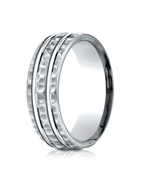 Benchmark Palladium 7.5mm Comfort-Fit Hammered Finish Double High Polish Cut Design Band, (Sizes 4-14)