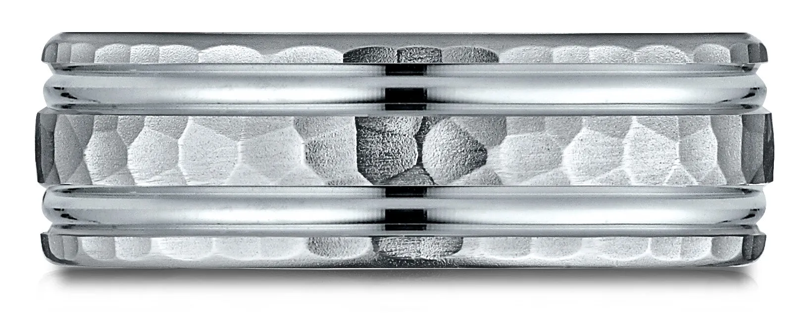 Benchmark Palladium 7.5mm Comfort-Fit Hammered Finish Double High Polish Cut Design Band, (Sizes 4-14)