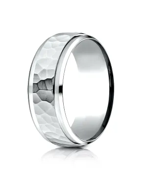 Benchmark Palladium 8mm Comfort-Fit Drop Bevel Hammered Finish Design Band, (Sizes 4-15)