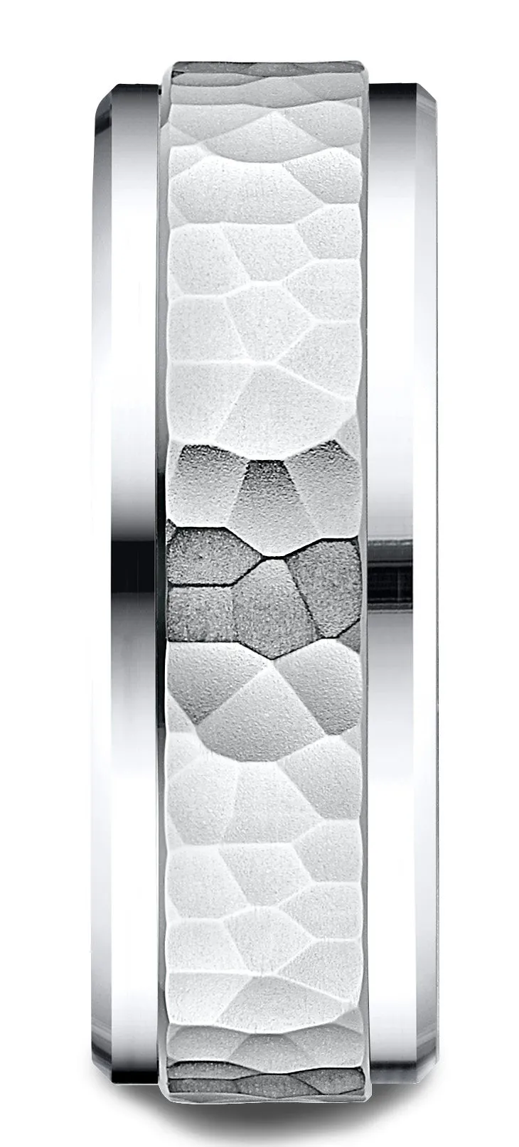 Benchmark Palladium 8mm Comfort-Fit Drop Bevel Hammered Finish Design Band, (Sizes 4-15)