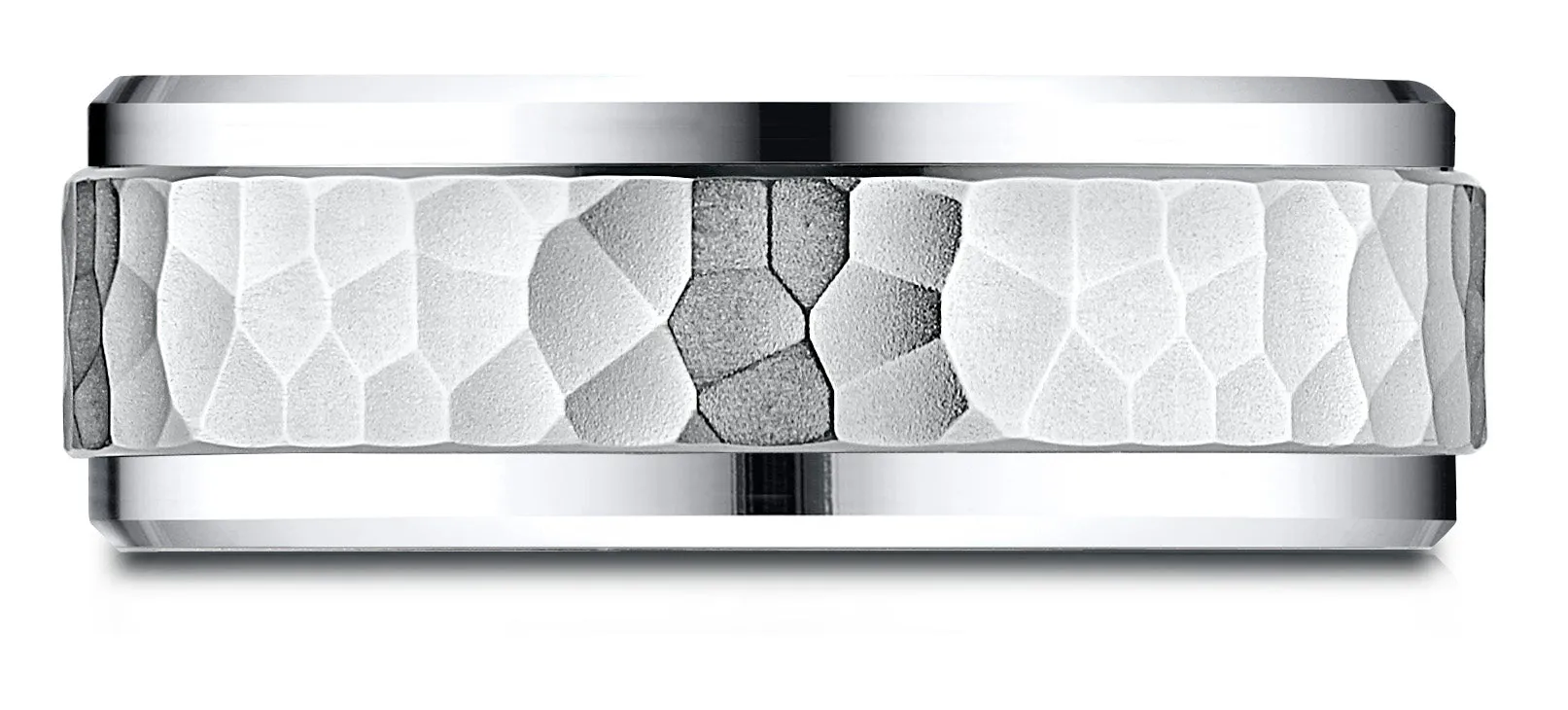 Benchmark Palladium 8mm Comfort-Fit Drop Bevel Hammered Finish Design Band, (Sizes 4-15)