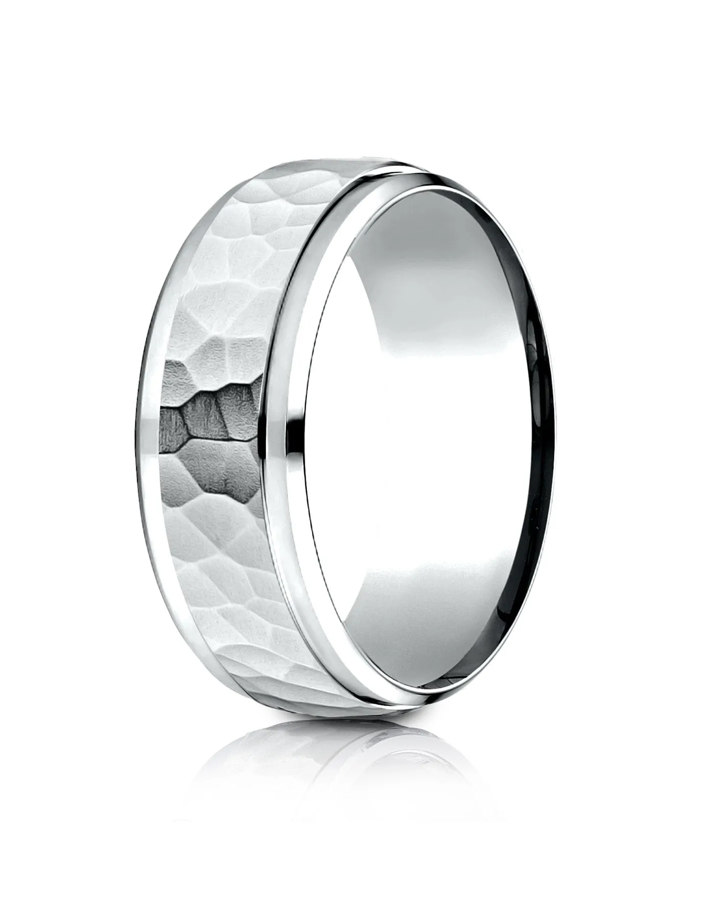 Benchmark Palladium 8mm Comfort-Fit Drop Bevel Hammered Finish Design Band, (Sizes 4-15)