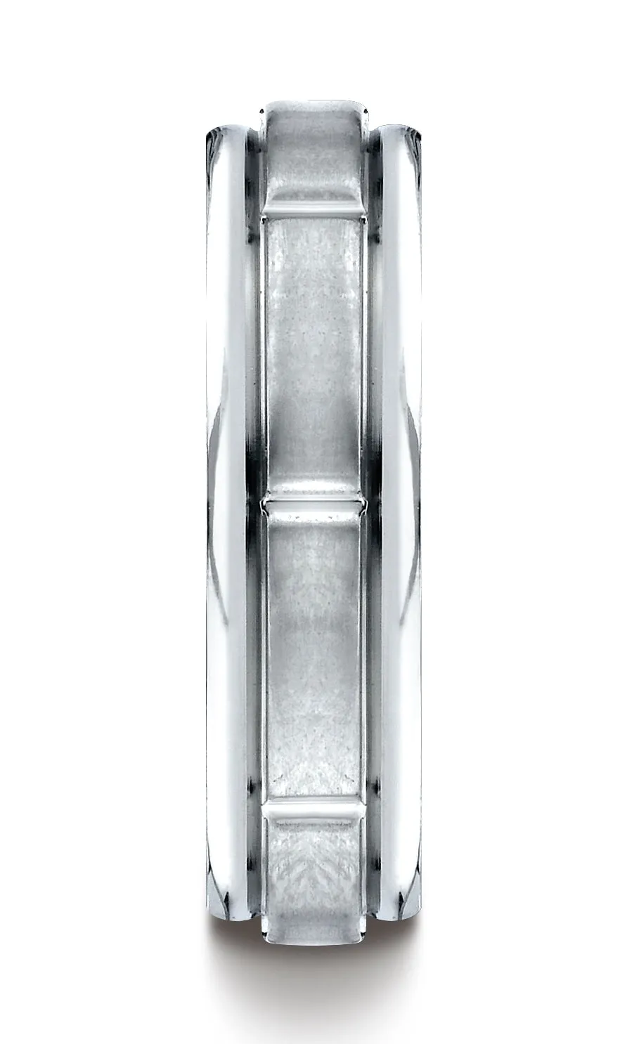 Benchmark Platinum 6mm Comfort-Fit Satin-Finish 8 Center Cuts and Round Edge Carved Design Band Ring