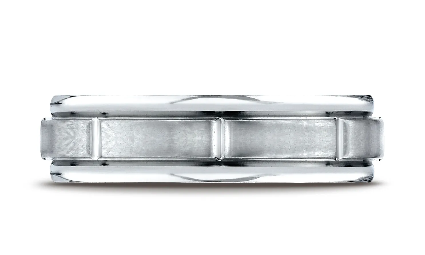Benchmark Platinum 6mm Comfort-Fit Satin-Finish 8 Center Cuts and Round Edge Carved Design Band Ring
