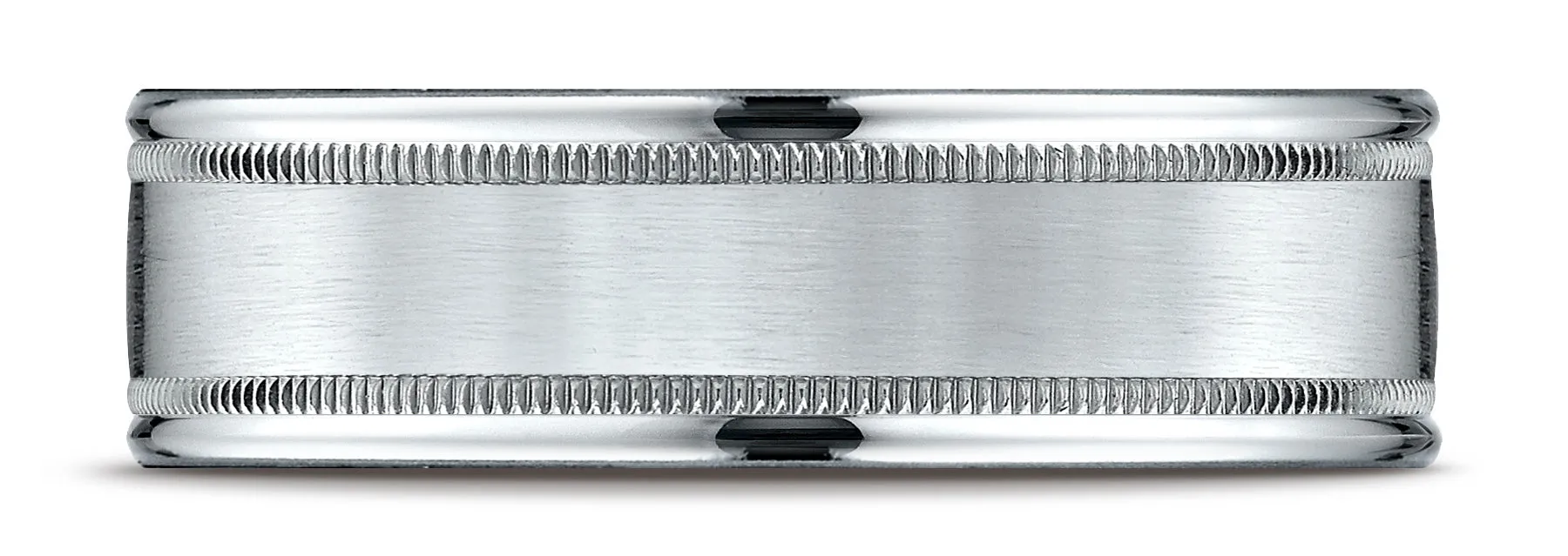 Benchmark Platinum 7mm Comfort-Fit Satin Finish Center with Milgrain Round Edge Carved Design Band ( 4-15)
