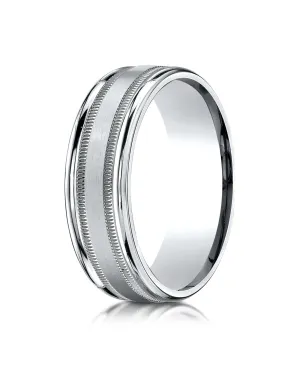 Benchmark Platinum 7mm Comfort-Fit Satin Finish Center with Milgrain Round Edge Carved Design Band ( 4-15)