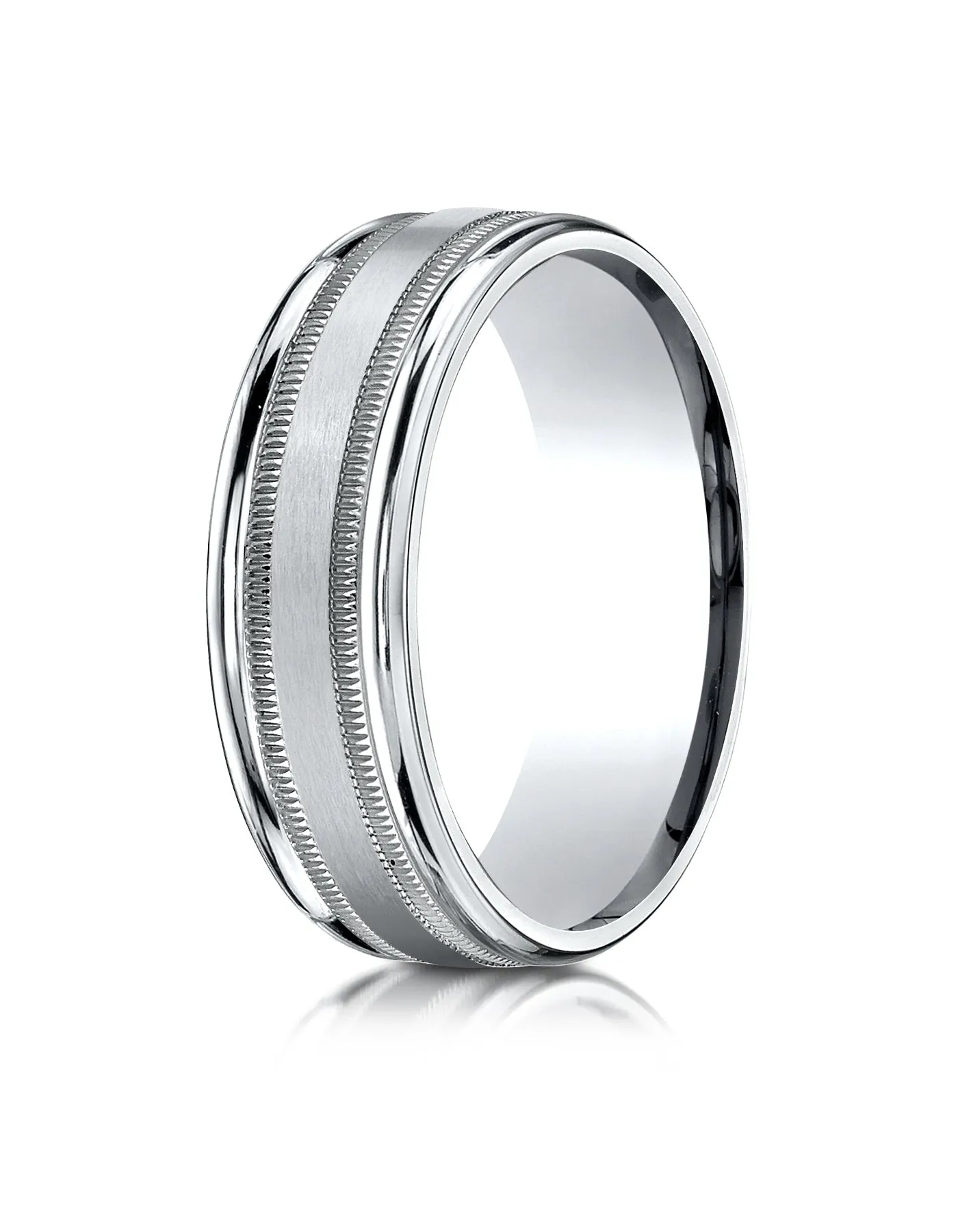 Benchmark Platinum 7mm Comfort-Fit Satin Finish Center with Milgrain Round Edge Carved Design Band ( 4-15)
