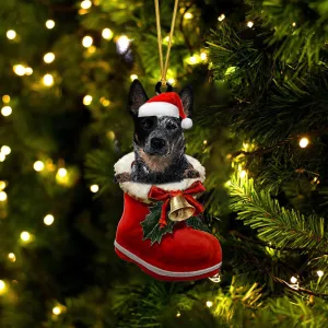 Blue Heeler (1)-1-In Santa Boot Christmas-Two Sided Ornament