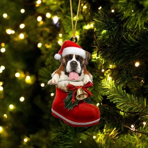 Boxer-In Santa Boot Christmas-Two Sided Ornament