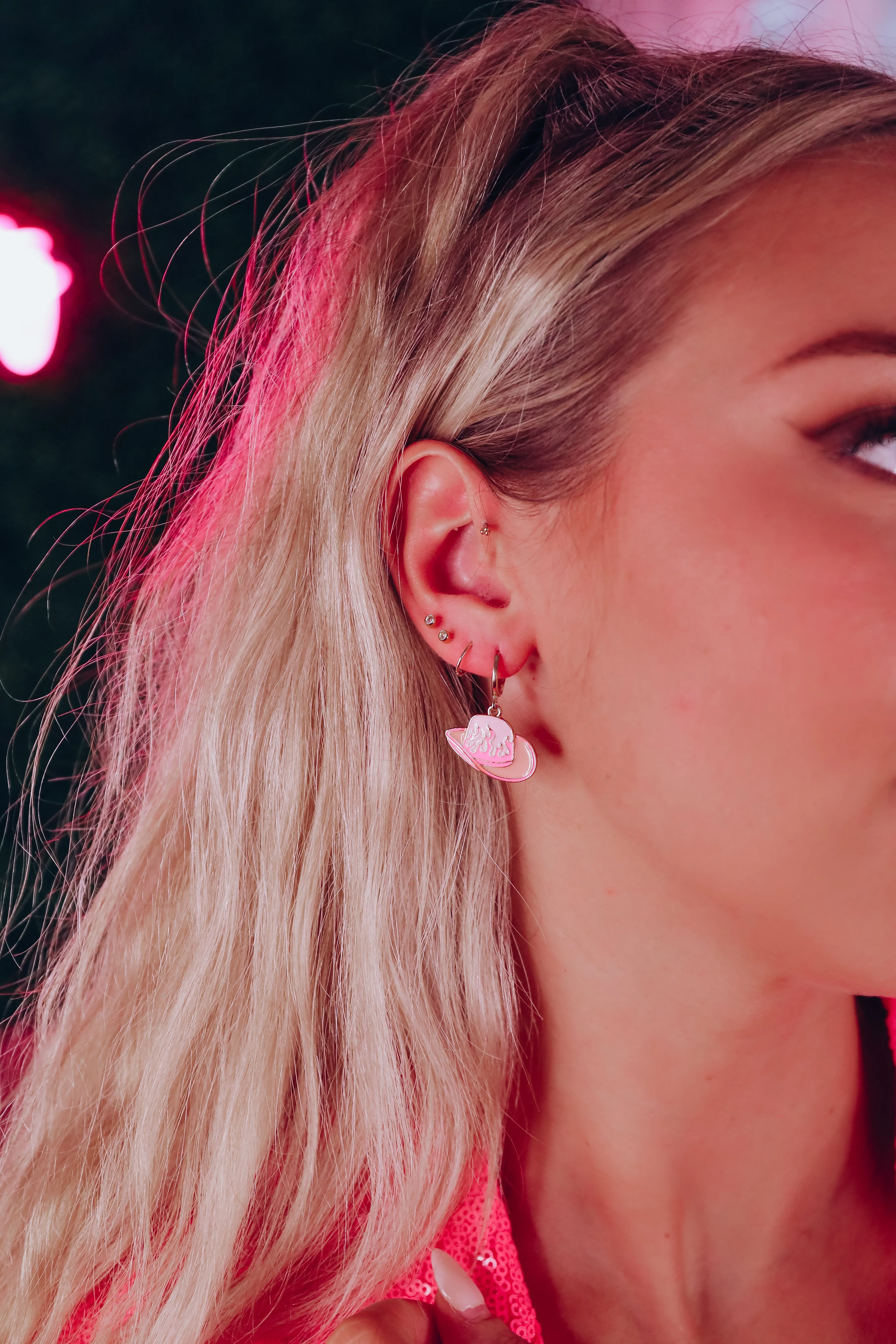 Burst Into Flames Hat Hoop Earrings - Pink