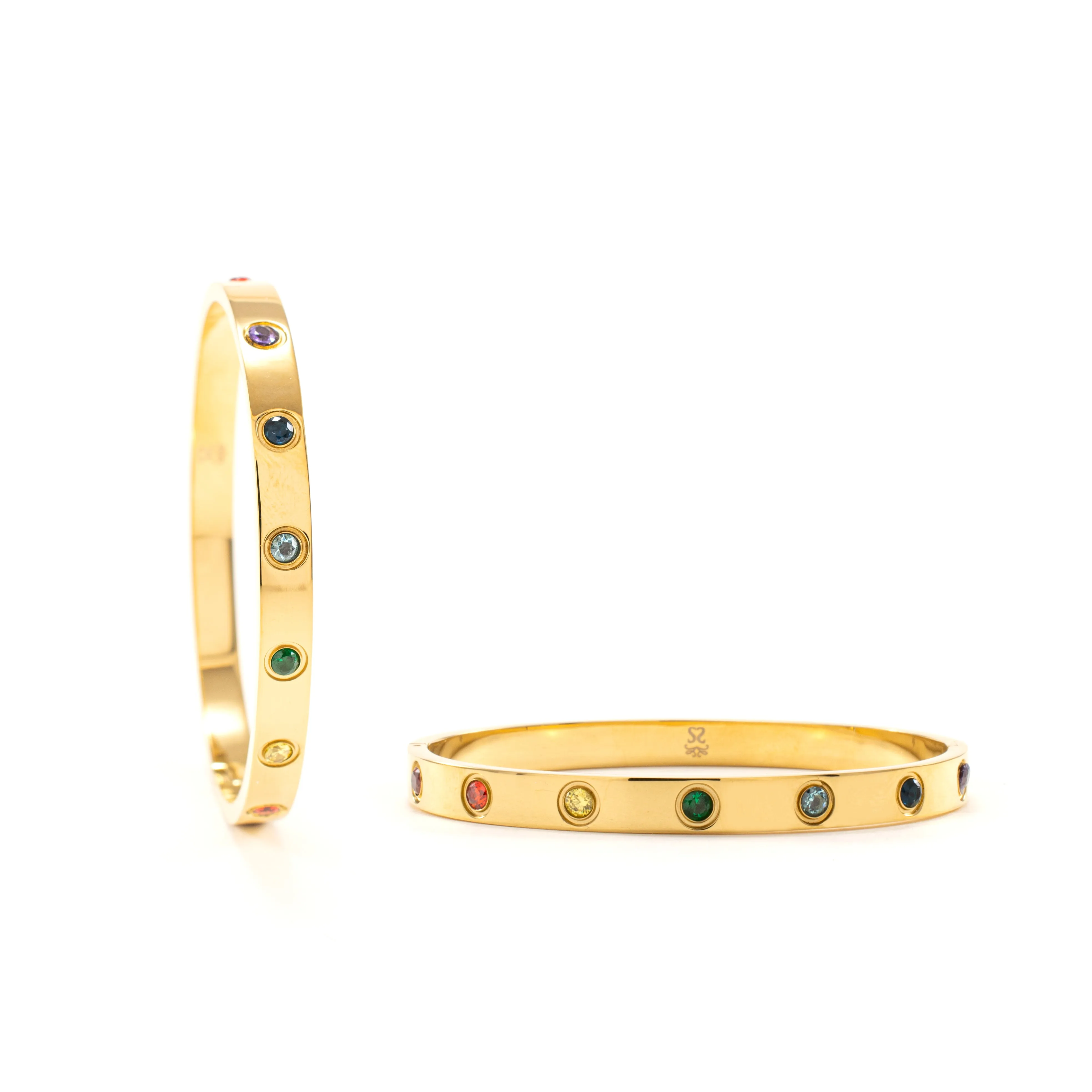 Chakra Healing Stone Bangle, 18k Gold finished Stainless Steel