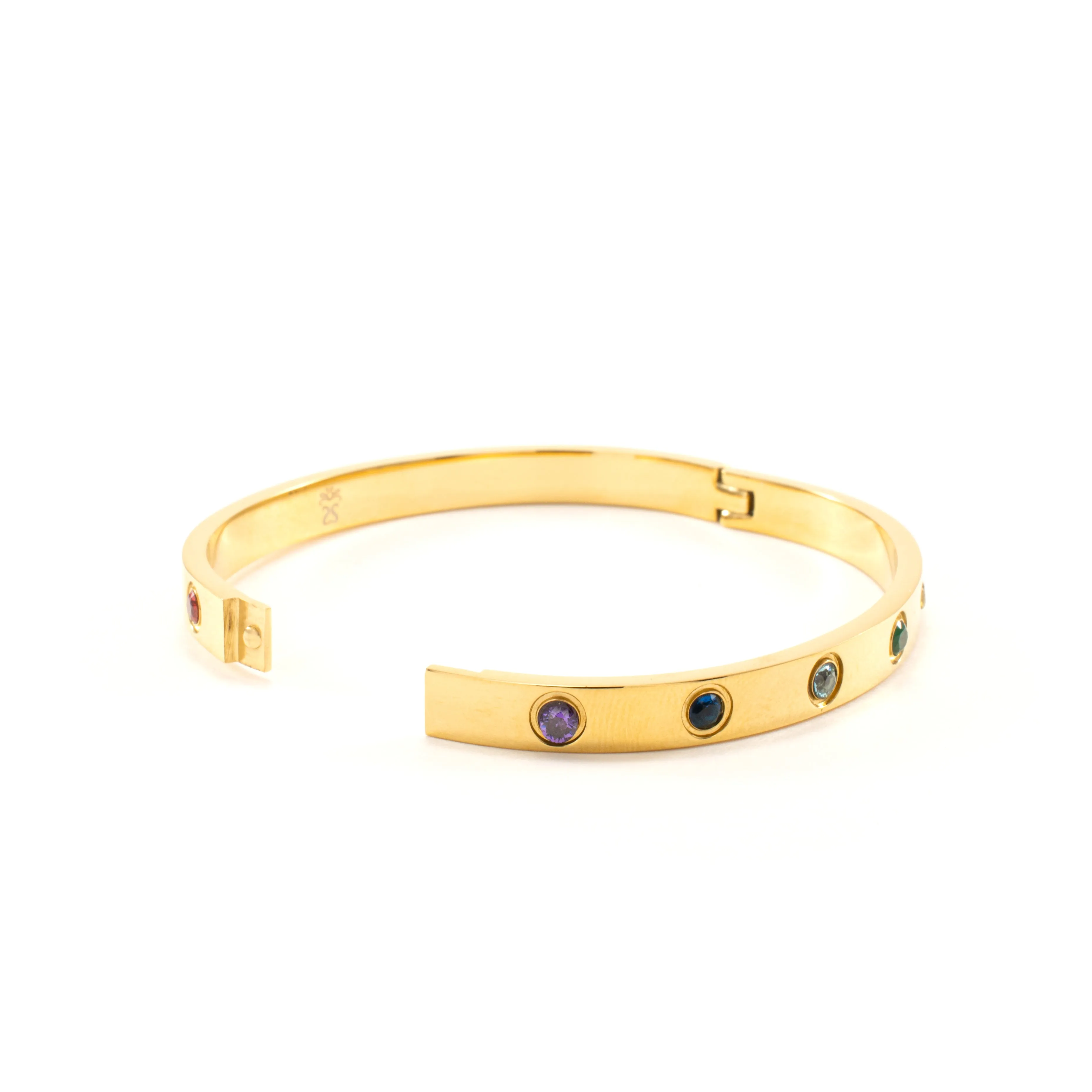 Chakra Healing Stone Bangle, 18k Gold finished Stainless Steel