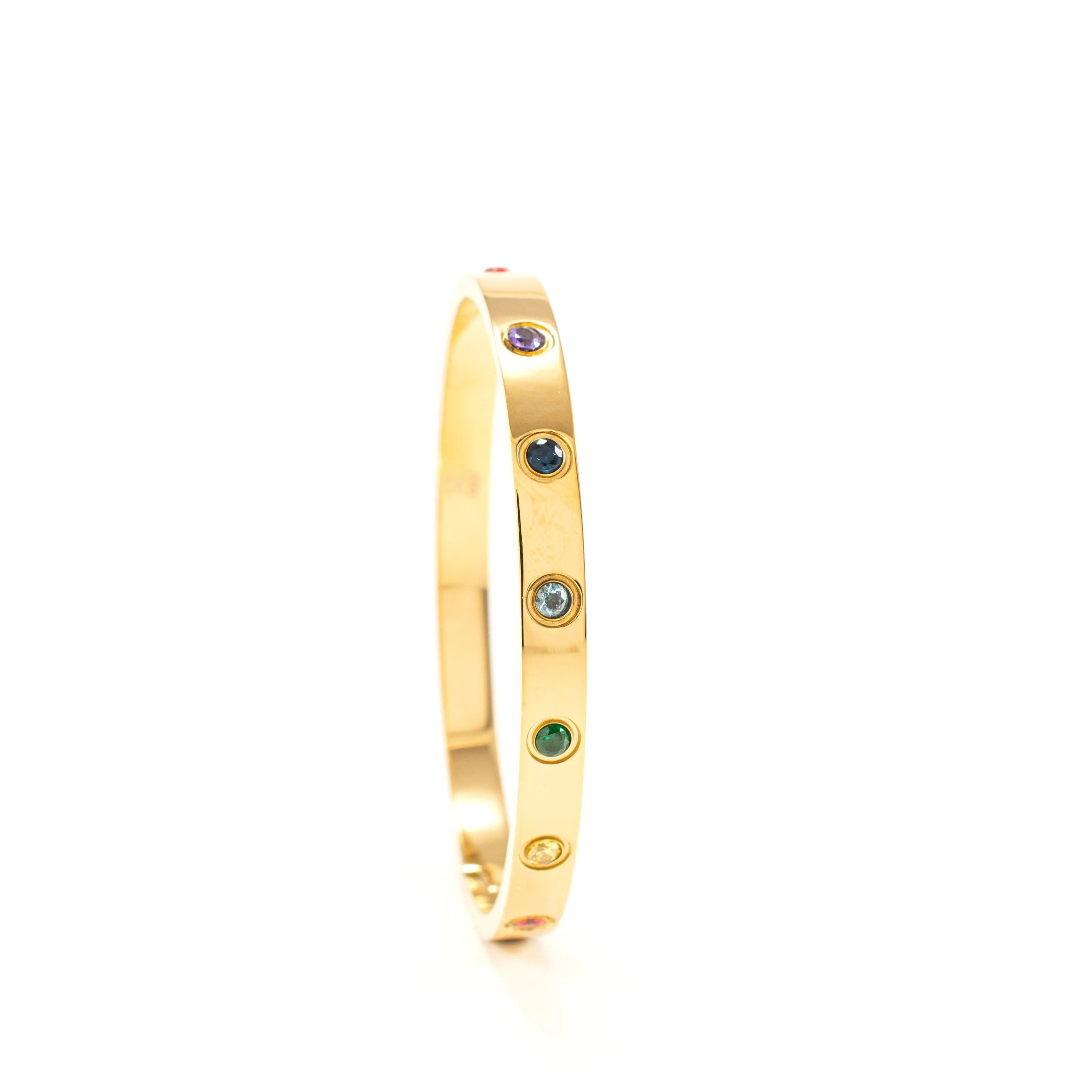 Chakra Healing Stone Bangle, 18k Gold finished Stainless Steel