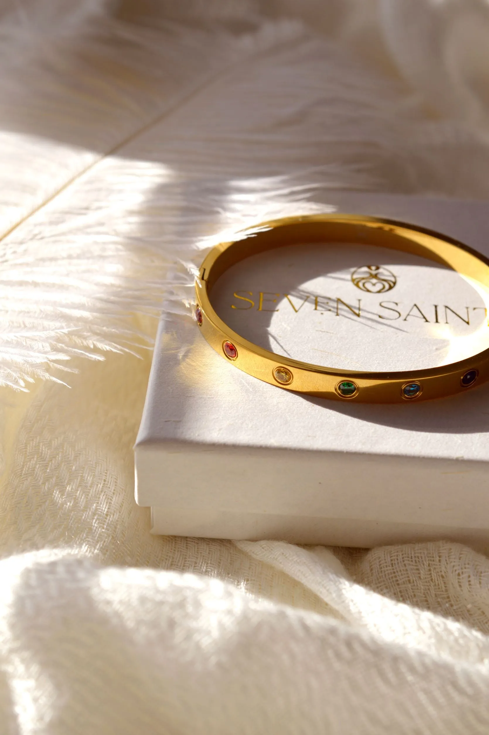 Chakra Healing Stone Bangle, 18k Gold finished Stainless Steel