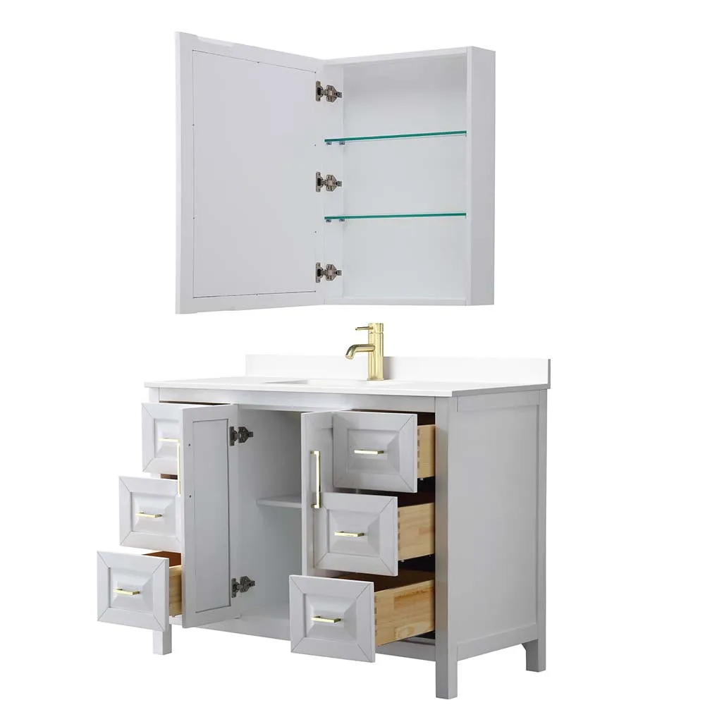 Daria 48 Inch Single Bathroom Vanity in White - Brushed Gold Trim