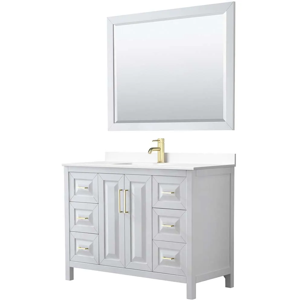 Daria 48 Inch Single Bathroom Vanity in White - Brushed Gold Trim