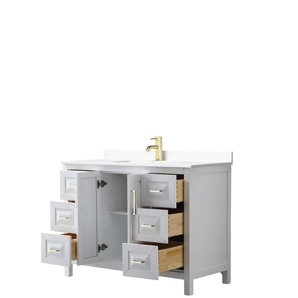 Daria 48 Inch Single Bathroom Vanity in White - Brushed Gold Trim
