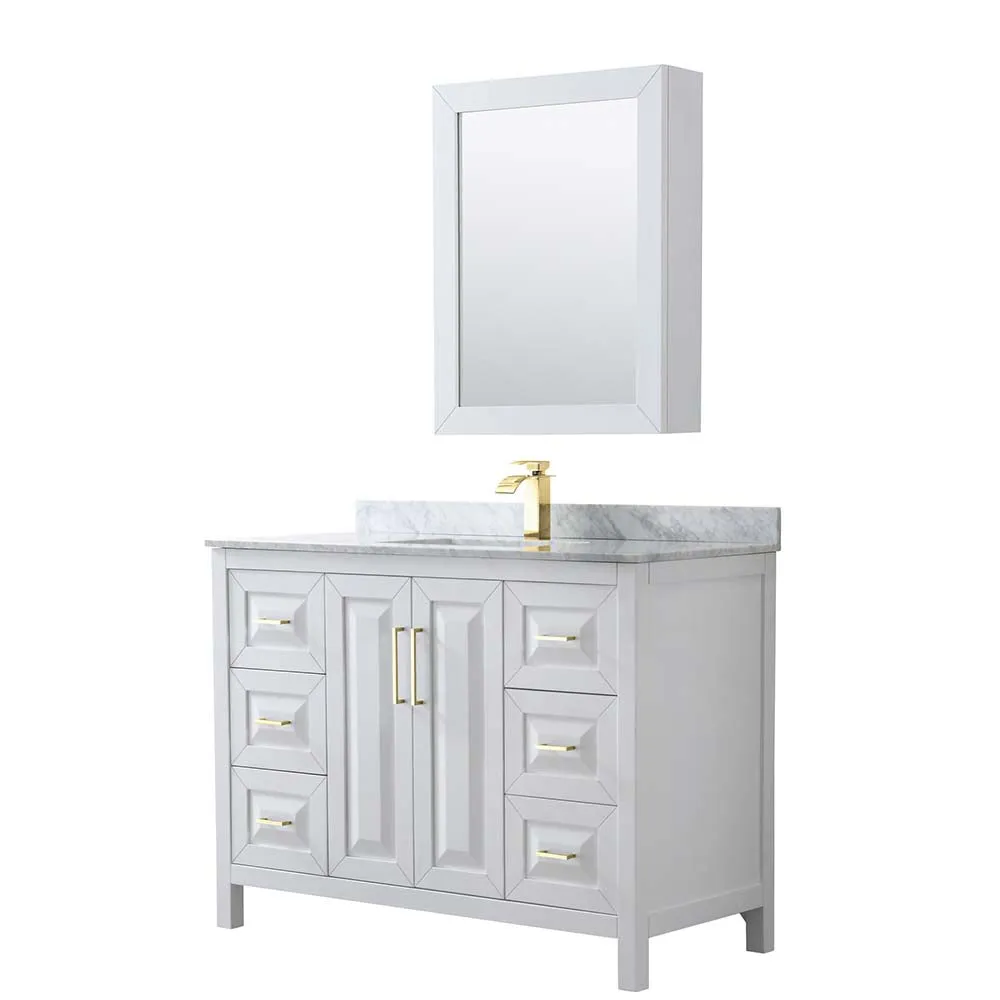 Daria 48 Inch Single Bathroom Vanity in White - Brushed Gold Trim
