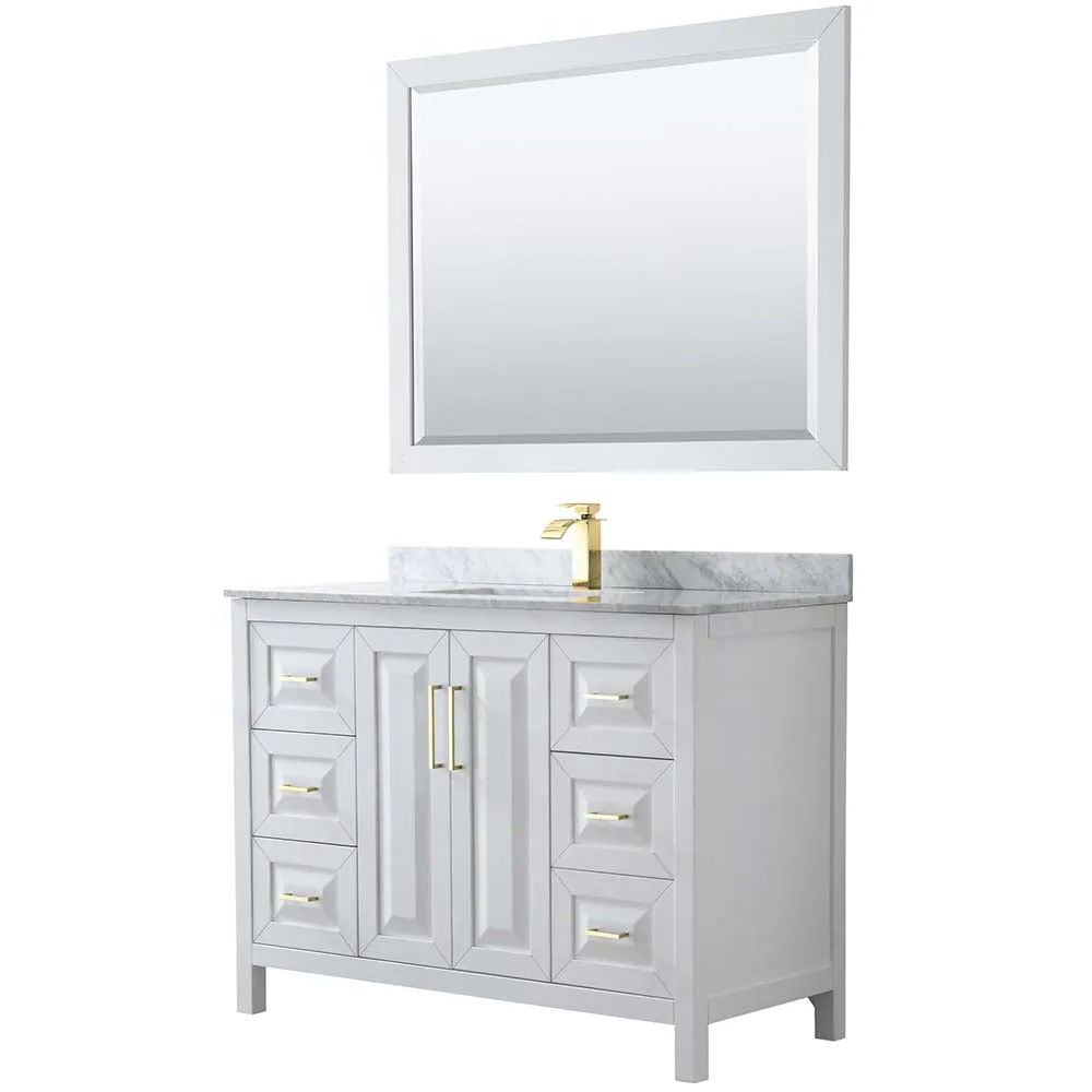 Daria 48 Inch Single Bathroom Vanity in White - Brushed Gold Trim