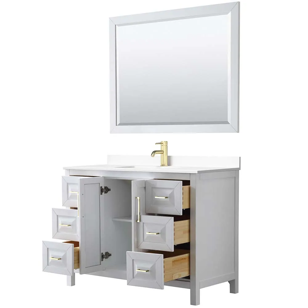 Daria 48 Inch Single Bathroom Vanity in White - Brushed Gold Trim