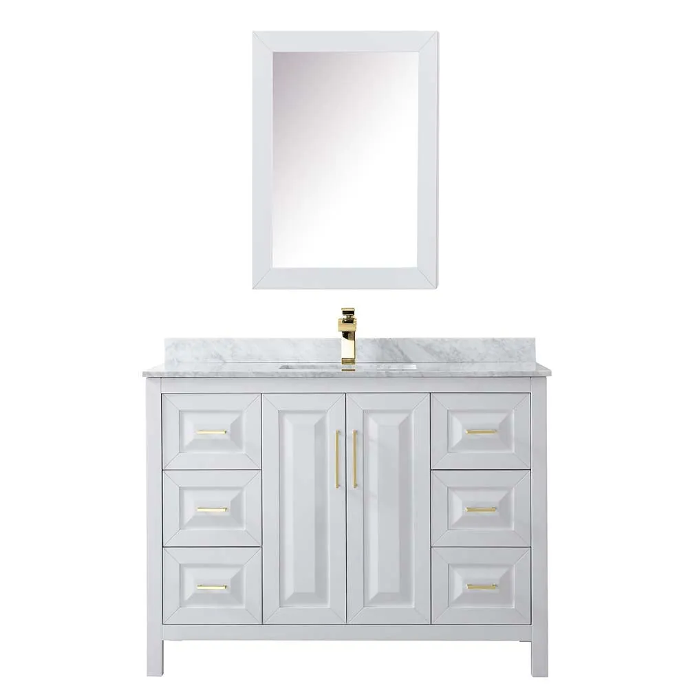 Daria 48 Inch Single Bathroom Vanity in White - Brushed Gold Trim