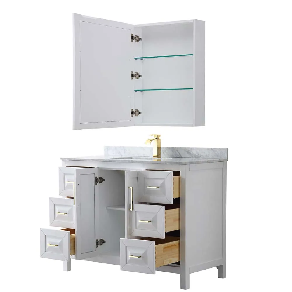 Daria 48 Inch Single Bathroom Vanity in White - Brushed Gold Trim